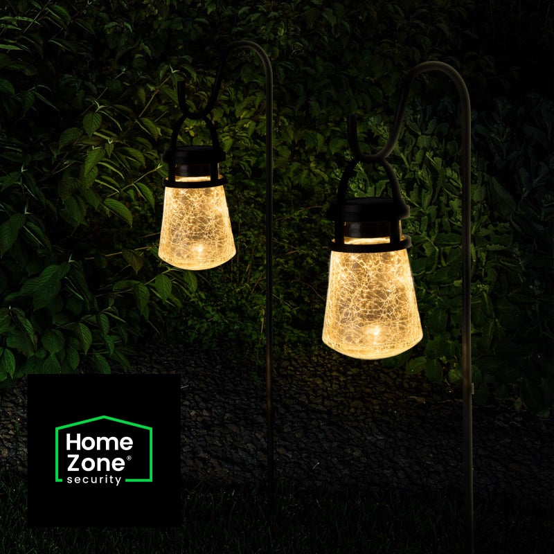 Home Zone Security 2 Packs Solar Crackle Glass Solar Lanterns Light Hanging Outdoor Waterproof 10 Lumens 3000K Decorative Large Crackle Glass Garden LED Lights, No Wiring for Patio Backyard Garden - Image 5